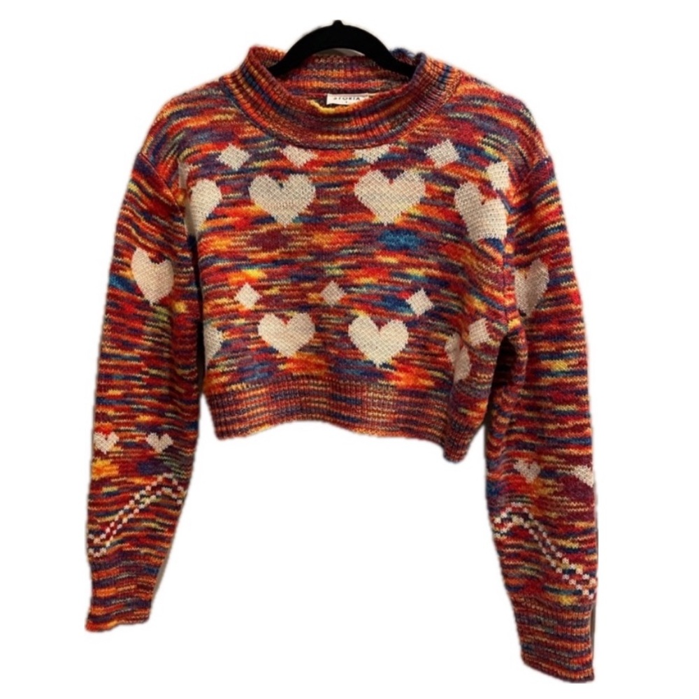 Storia Multicolor Heart Patterned Women's Sweater size small